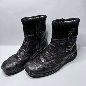 Rieker TEX EU 39 US 8 Brown Hillary Crinkle Leather Wool Lined Side Zip Boots